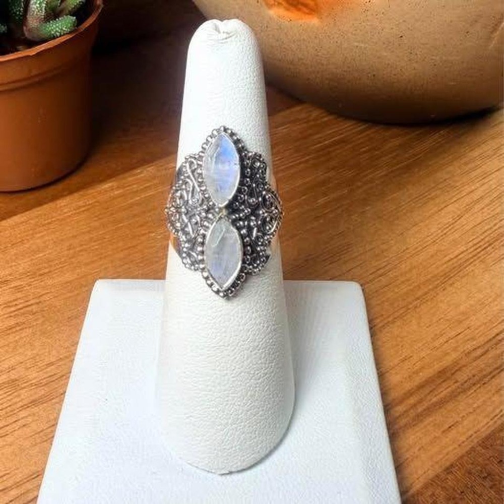 Double Moonstone Ring - Size 6.5 - .925 Sterling Silver
